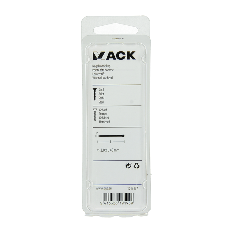 Mack 1017177 - clavo cabeza redonda acero endurecido 50 grados 2,0 x 40 mm | 10 piezas