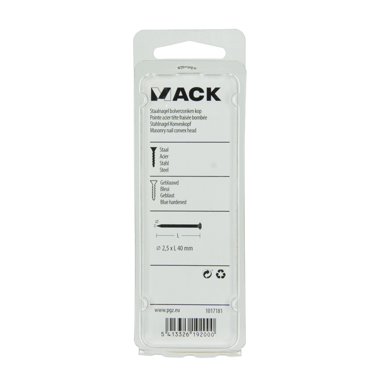Mack 1017181 - clavo de acero bvk acero pavonado 45 gr 2,5 x 40 mm | 10 piezas