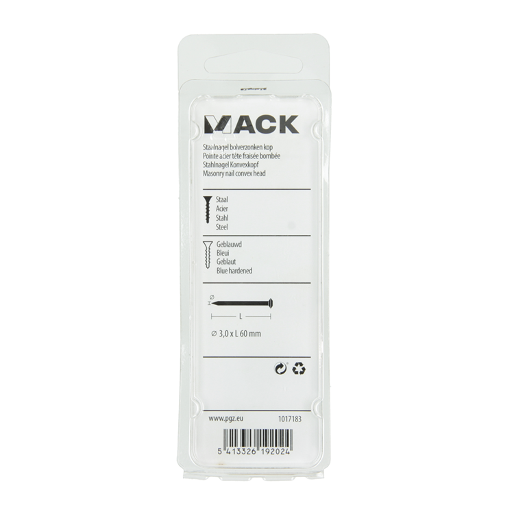 Mack 1017183 - clavo de acero bvk acero pavonado 45 gr 3,0 x 60 mm | 10 piezas