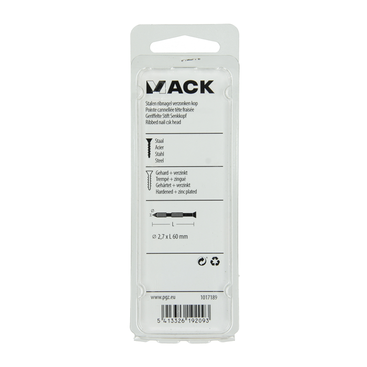 Mack 1017189 - clavo para costillas de acero uk st. endurecido + galvanizado 14 piezas 2,7 x 60 mm | 10 piezas