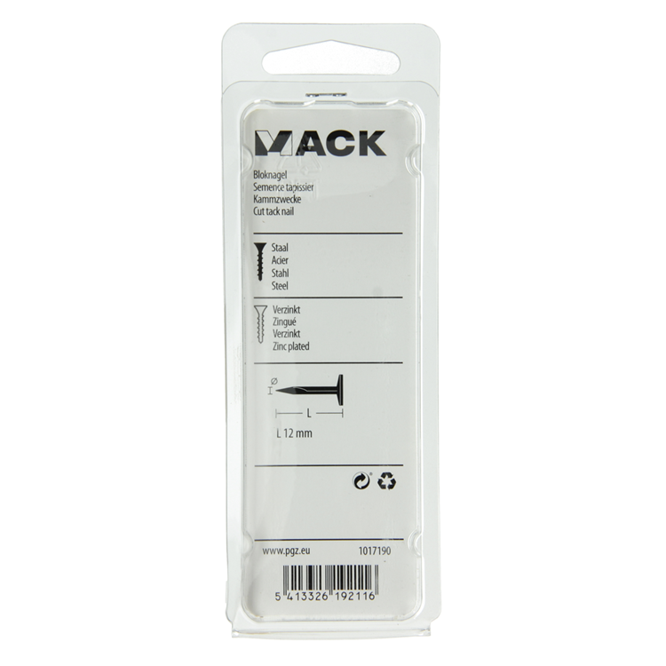 Mack 1017190 - bloque clavo acero galvanizado 50 gr12 mm | 10 piezas