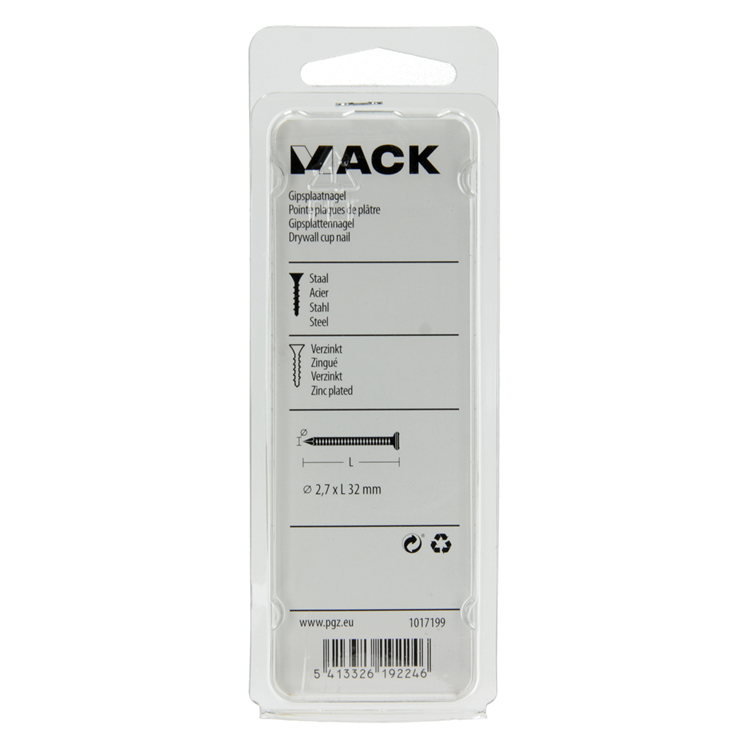 Mack 1017199 - Clavo para placas de yeso acero galvanizado 100 gr 2,7 x 32 mm | 5 piezas