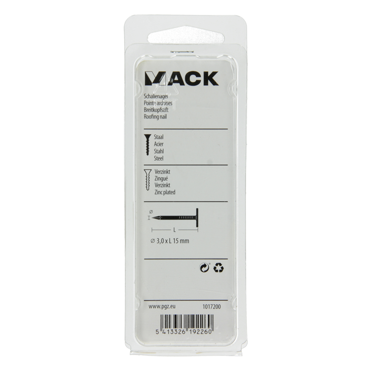 Mack 1017200 - shale nail steel galvanized 100 gr 3.0 x 15 mm | 5 piezas