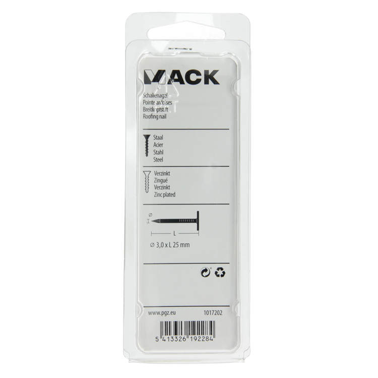 Mack 1017202 - clavo de esquisto de acero galvanizado 100 gr 3,0 x 25 mm | 5 piezas