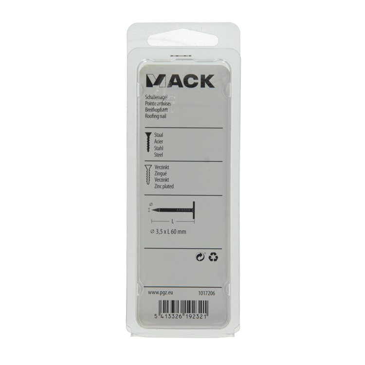 Mack 1017206 - clavo de esquisto de acero galvanizado 100 gr 3,5 x 60 mm | 5 piezas