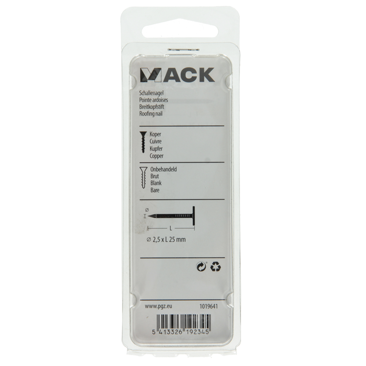 Mack 1019641 - clavo de esquisto cobre 30 gr 2,5 x 25 mm | 10 piezas