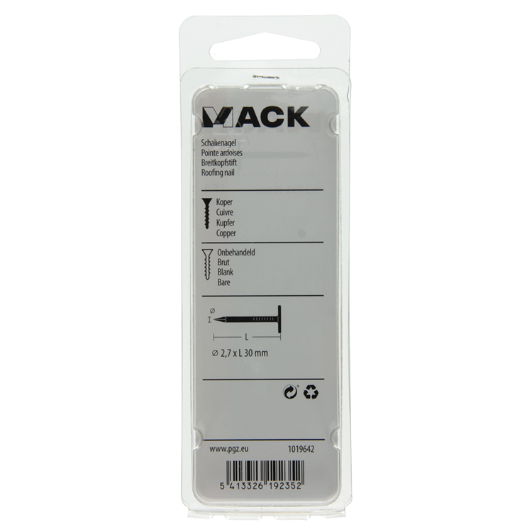 Mack 1019642 - clavo de esquisto cobre 30 gr 2,7 x 30 mm | 10 piezas