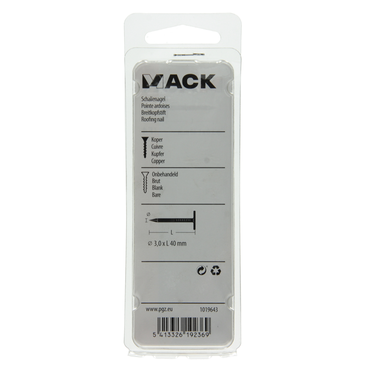 Mack 1019643 - clavo de esquisto cobre 30 gr 3,0 x 40 mm | 10 piezas