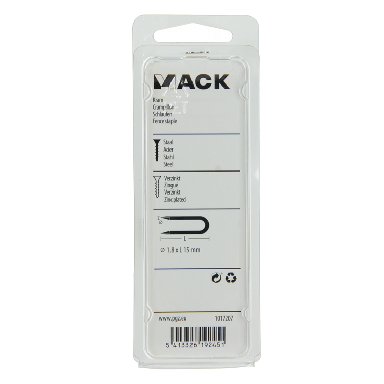 Mack 1017207 - grapa acero galvanizado 75 gr 1,8 x 15 mm | 5 piezas