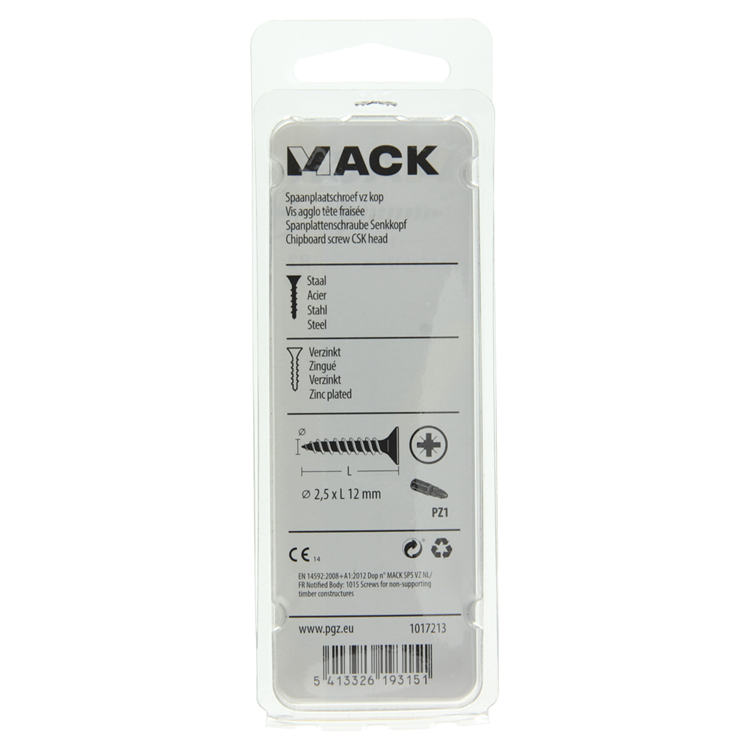 Mack 1017213 - tornillo para aglomerado con cabeza chapada en amarillo 65 piezas 2,5 x 12 mm | 10 piezas