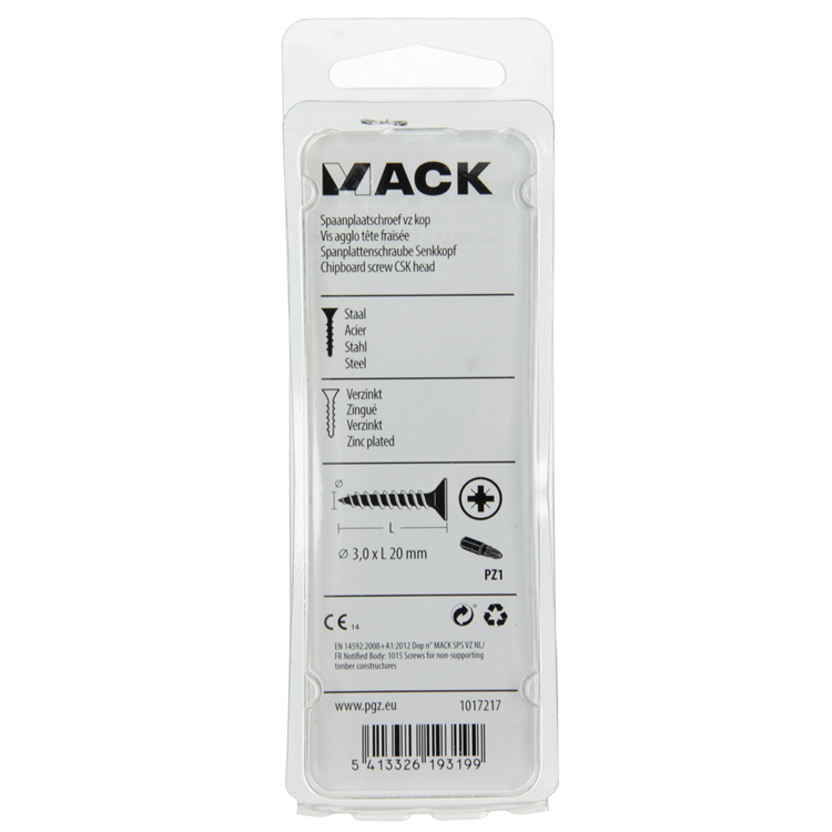 Mack 1017217 - tornillo para aglomerado con cabeza chapado en amarillo 45 piezas 3,0 x 20 mm | 10 piezas
