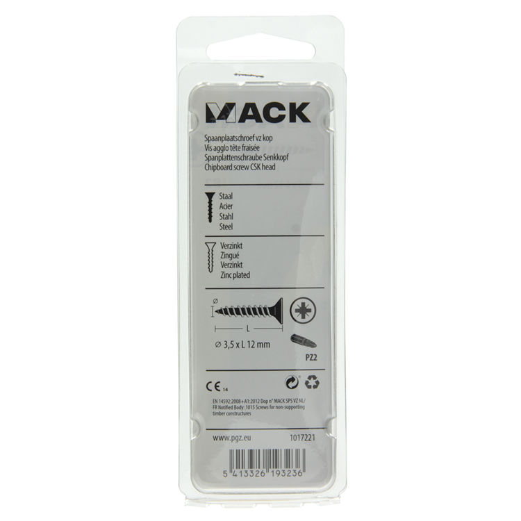 Mack 1017221 - tornillo para aglomerado con cabeza chapado en amarillo 45 piezas 3,5 x 12 mm | 10 piezas