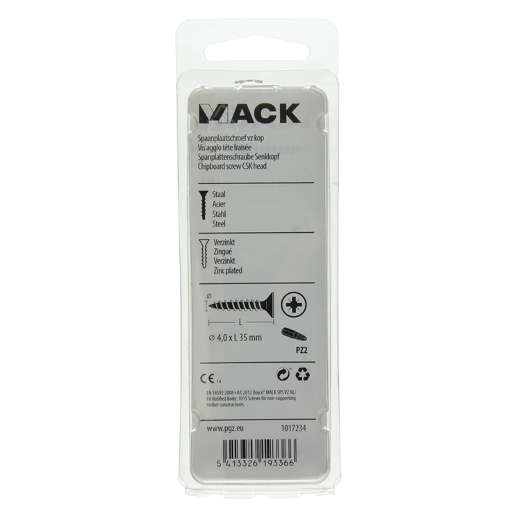 Mack 1017234 - tornillo para aglomerado con cabeza chapado en amarillo 20 piezas 4,0 x 35 mm | 10 piezas