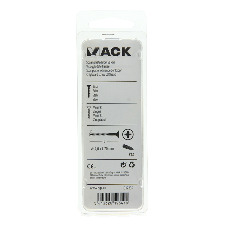 Mack 1017239 - tornillo para aglomerado con cabeza chapada en amarillo 10 piezas 4,0 x 70 mm | 10 piezas