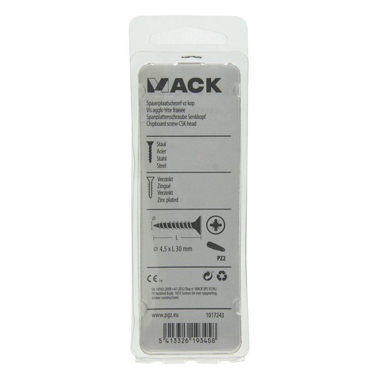 Mack 1017243 - tornillo para aglomerado con cabeza chapada en amarillo 18 piezas 4,5 x 30 mm | 10 piezas