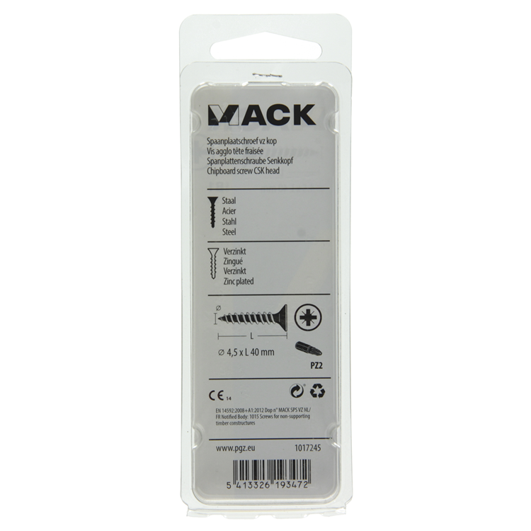 Mack 1017245 - tornillo para aglomerado con cabeza chapada en amarillo 15 piezas 4,5 x 40 mm | 10 piezas