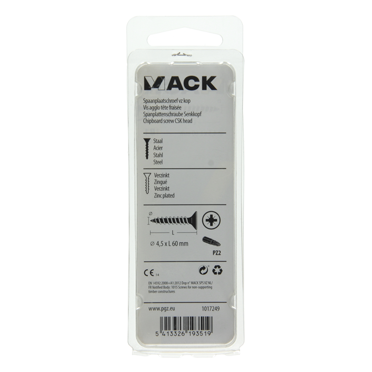 Mack 1017249 - tornillo para aglomerado con cabeza chapada en amarillo 10 piezas 4,5 x 60 mm | 10 piezas