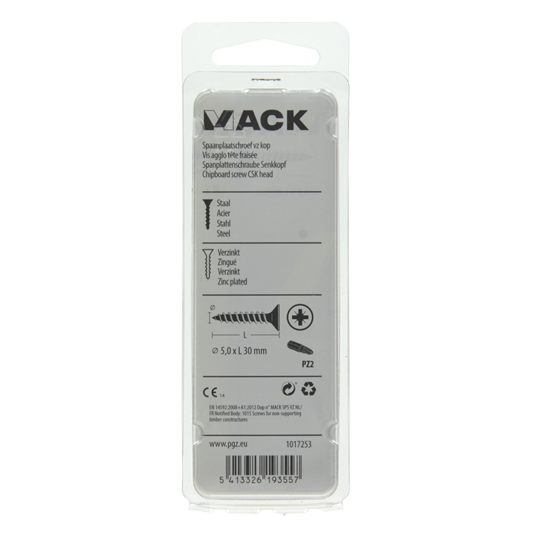 Mack 1017253 - tornillo para aglomerado con cabeza chapada en amarillo 15 piezas 5,0 x 30 mm | 10 piezas