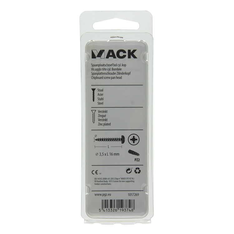 Mack 1017269 - tornillo para aglomerado cabeza cilíndrica chapado en amarillo 40 piezas 3,5 x 16 mm | 10 piezas