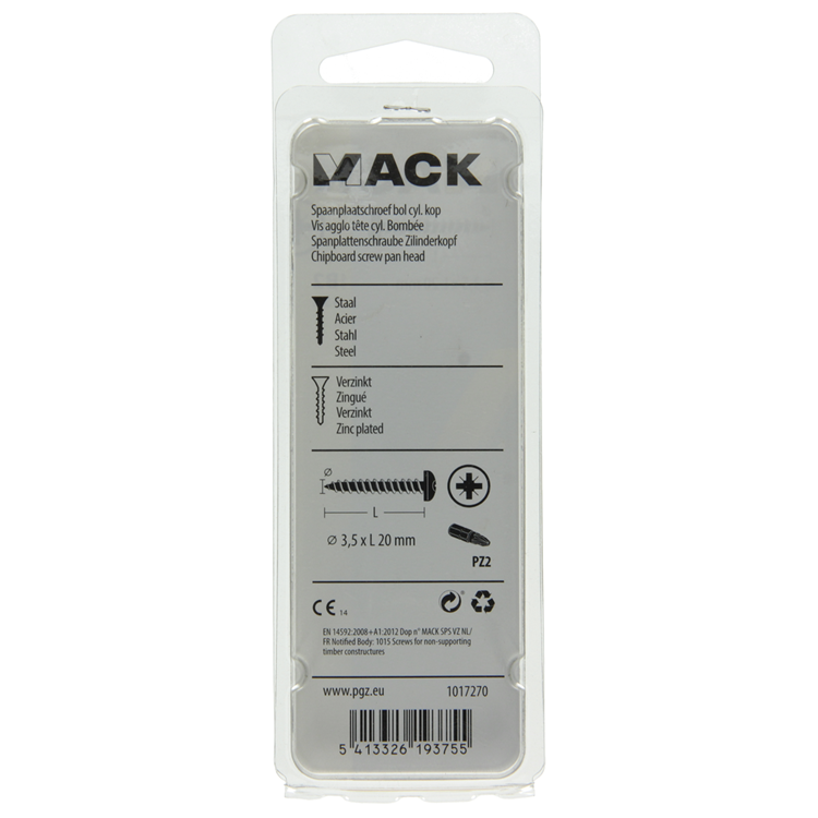 Mack 1017270 - tornillo para aglomerado cabeza cilíndrica chapado en amarillo 35 piezas 3,5 x 20 mm | 10 piezas