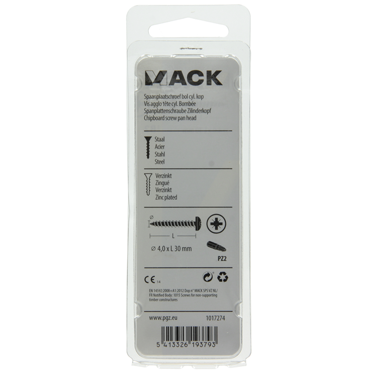 Mack 1017274 - tornillo para aglomerado cabeza cilíndrica chapado en amarillo 20 piezas 4,0 x 30 mm | 10 piezas