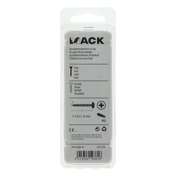 Mack 1017276 - tornillo para aglomerado cabeza cilíndrica chapado en amarillo 25 piezas 5,0 x 16 mm | 10 piezas