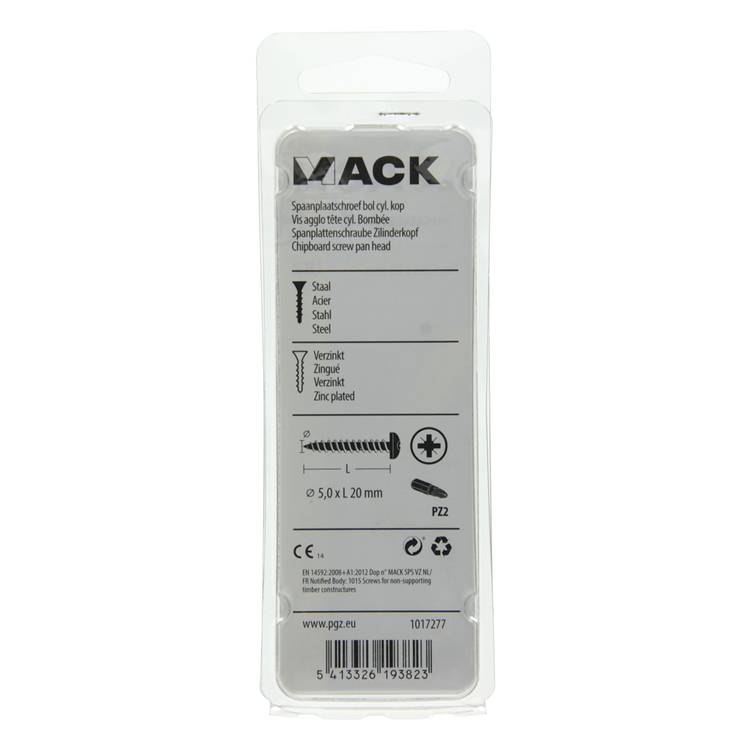 Mack 1017277 - tornillo para aglomerado cabeza cilíndrica chapado en amarillo 20 piezas 5,0 x 20 mm | 10 piezas