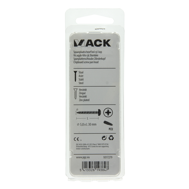 Mack 1017279 - tornillo para aglomerado cabeza cilíndrica chapado en amarillo 15 piezas 5,0 x 30 mm | 10 piezas