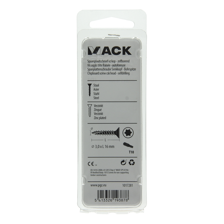 Mack 1017281 - españaplschr.vzkop-selfb. chapado en amarillo 50 piezas 3,0 x 16 mm | 10 piezas