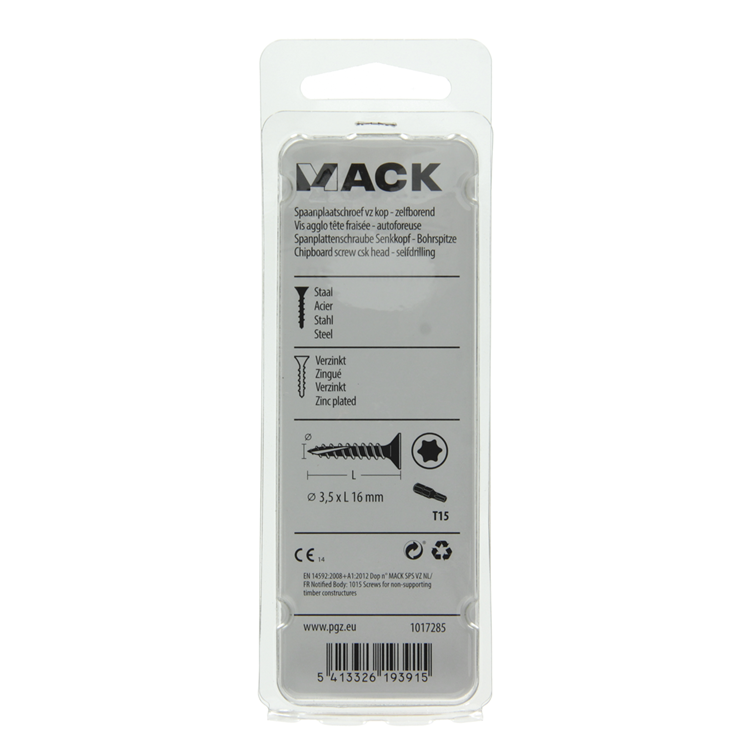 Mack 1017285 - spainplschr.vzkop-automontaje chapado en amarillo 40 piezas 3,5 x 16 mm | 10 piezas