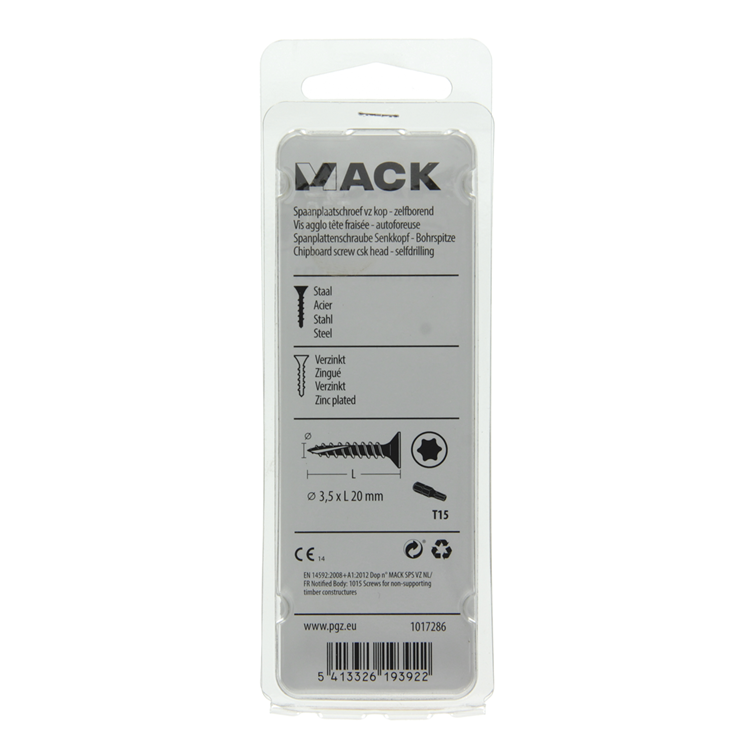 Mack 1017286 - cabeza de tornillo de chip automontable chapado en amarillo 35 piezas 3,5 x 20 mm | 10 piezas