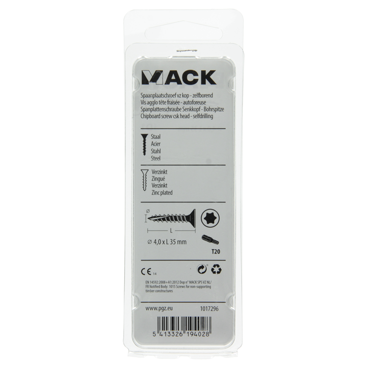 Mack 1017296 - spainplschr.vzkop-automontaje chapado en amarillo 20 piezas 4,0 x 35 mm | 10 piezas