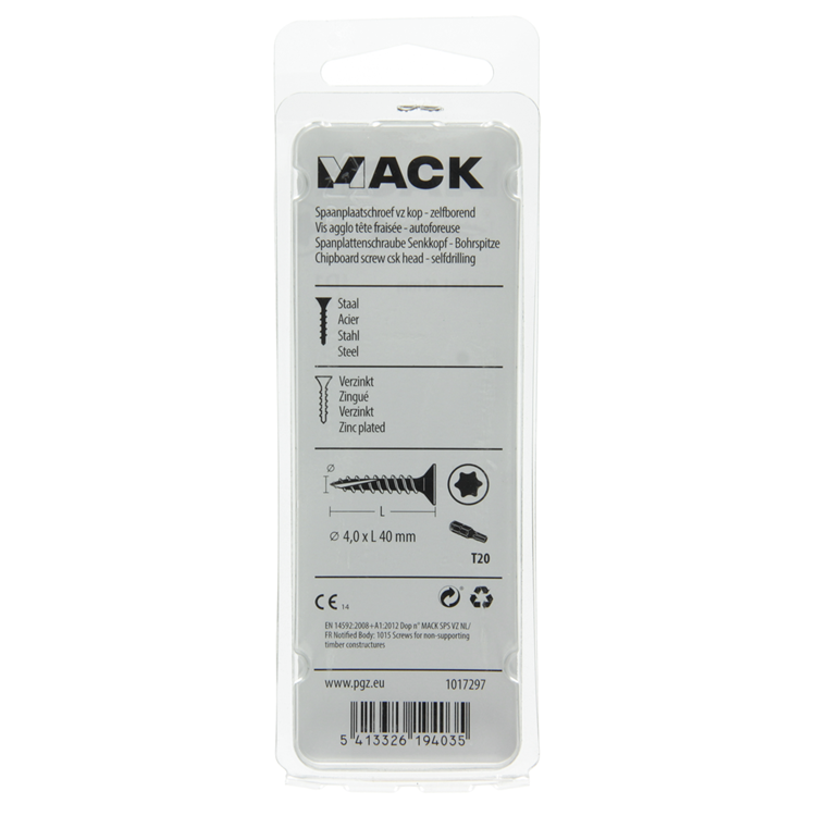 Mack 1017297 - spaanplschr.vzkop-selfb. chapado en amarillo 18 piezas 4,0 x 40 mm | 10 piezas