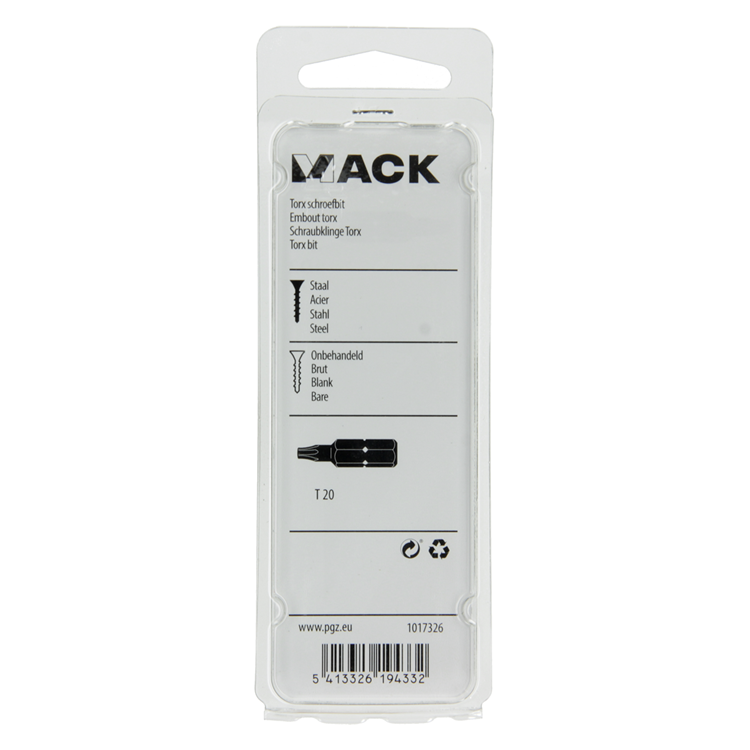 Mack 1017326 - punta torx acero sin tratar 2 piezas t 20 | 10 piezas