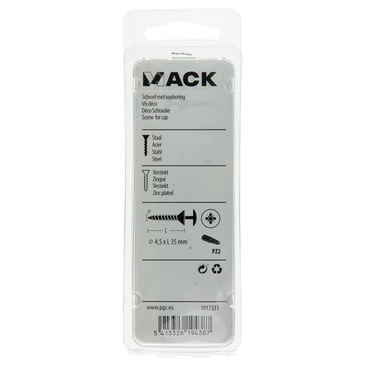 Mack 1017331 - tornillo con cabeza, acero galvanizado. 12 piezas 4,5 x 35 mm | 10 piezas
