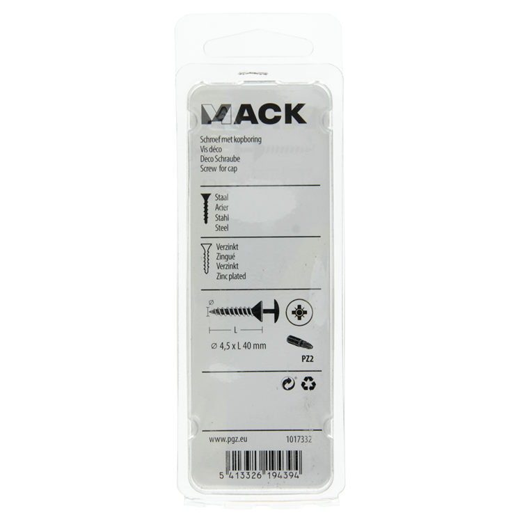 Mack 1017332 - tornillo con cabeza, acero galvanizado. 10 piezas 4,5 x 40 mm | 10 piezas