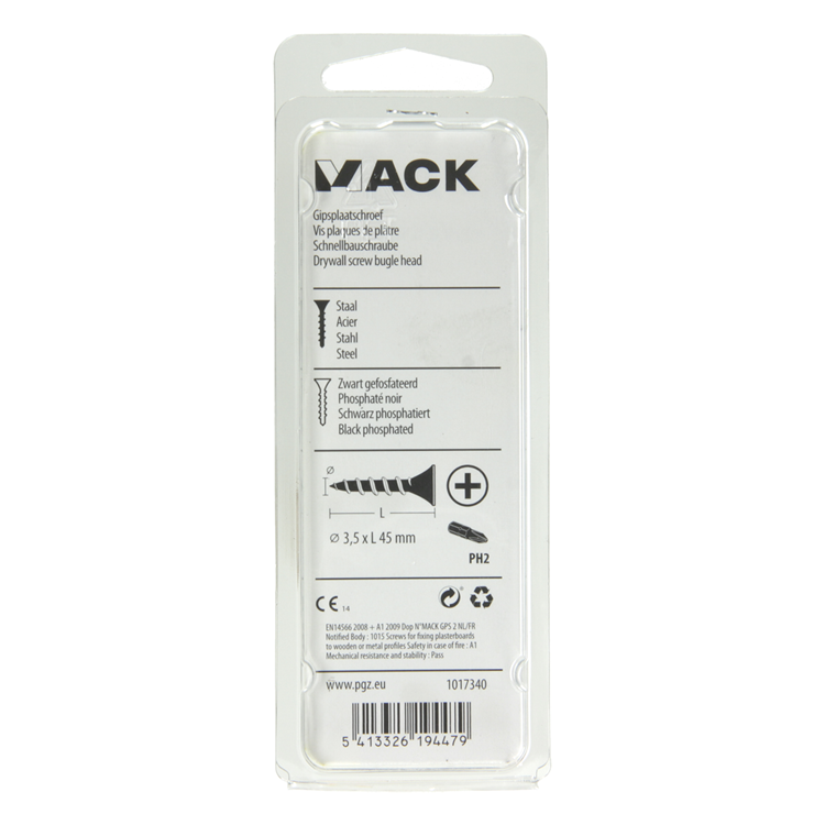 Mack 1017340 - tornillo para placas de yeso fosfatado negro. 20 piezas 3,5 x 45 mm | 5 piezas