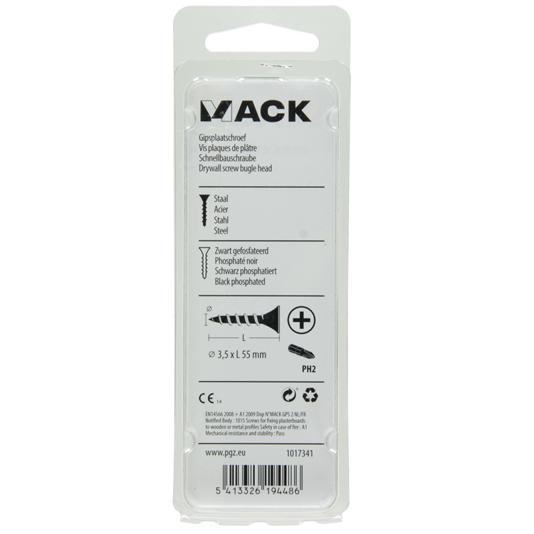 Mack 1017341 - tornillo para placas de yeso fosfatado negro. 15 piezas 3,5 x 55 mm | 10 piezas