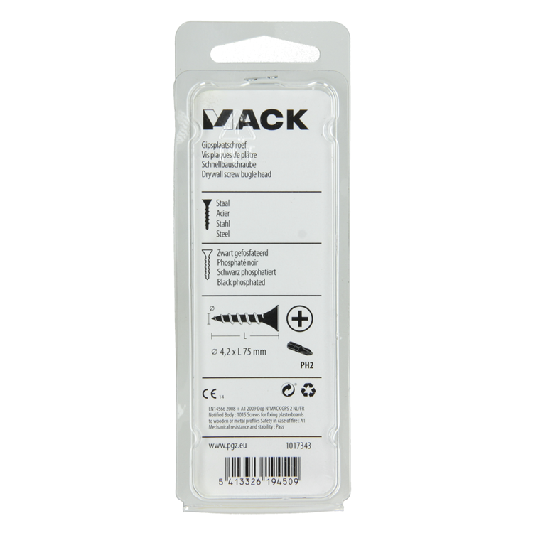Mack 1017343 - tornillo para placas de yeso fosfatado negro. 10 piezas 4,2 x 75 mm | 10 piezas