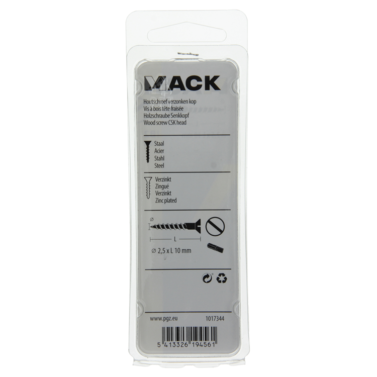 Mack 1017344 - tornillo para madera cabeza avellanada galvanizado 30 piezas 2,5 x 10 mm | 10 piezas