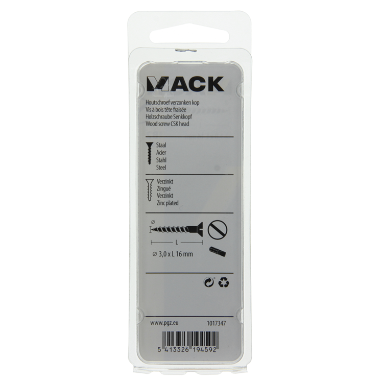 Mack 1017347 - tornillo para madera cabeza avellanada galvanizado 28 piezas 3,0 x 16 mm | 10 piezas