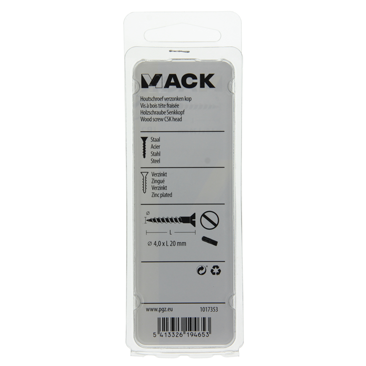 Mack 1017353 - tornillo para madera cabeza avellanada galvanizado 22 piezas 4,0 x 20 mm | 10 piezas