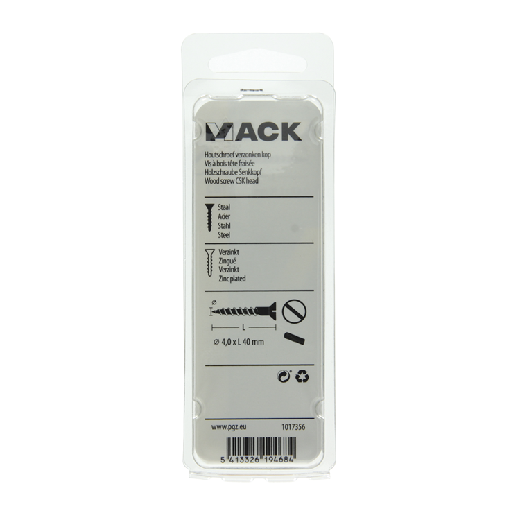 Mack 1017356 - tornillo para madera cabeza avellanada galvanizado 14 piezas 4,0 x 40 mm | 10 piezas