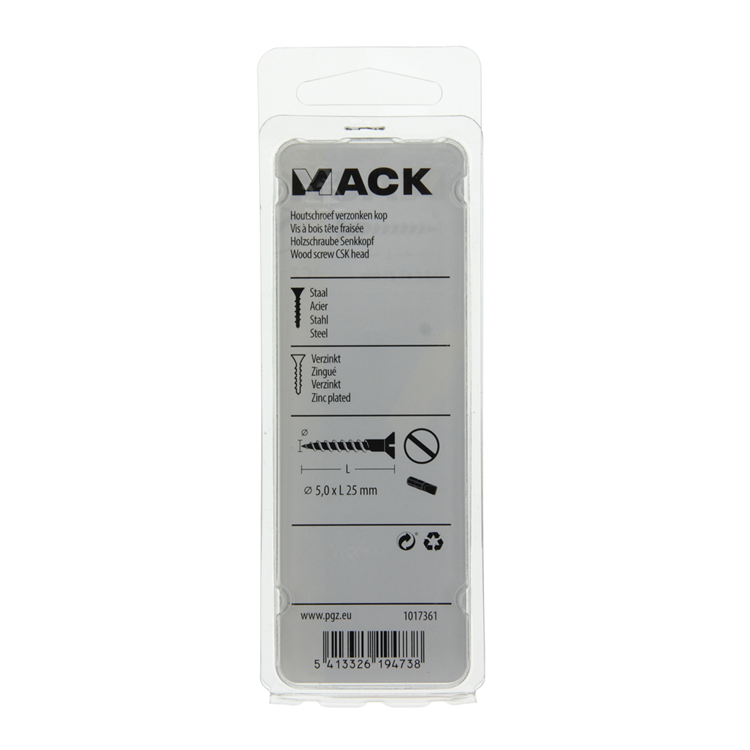 Mack 1017361 - tornillo para madera cabeza avellanada galvanizado 14 piezas 5,0 x 25 mm | 10 piezas