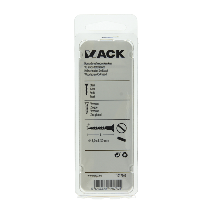Mack 1017362 - tornillo para madera cabeza avellanada galvanizado 12 piezas 5,0 x 30 mm | 10 piezas