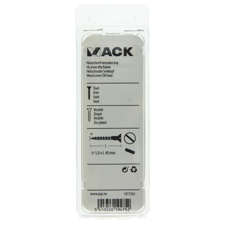 Mack 1017363 - tornillo para madera cabeza avellanada galvanizado 10 piezas 5,0 x 40 mm | 10 piezas