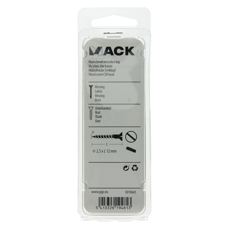 Mack 1019645 - tornillo para madera cabeza avellanada latón 12uds 2,5 x 12 mm | 10 piezas