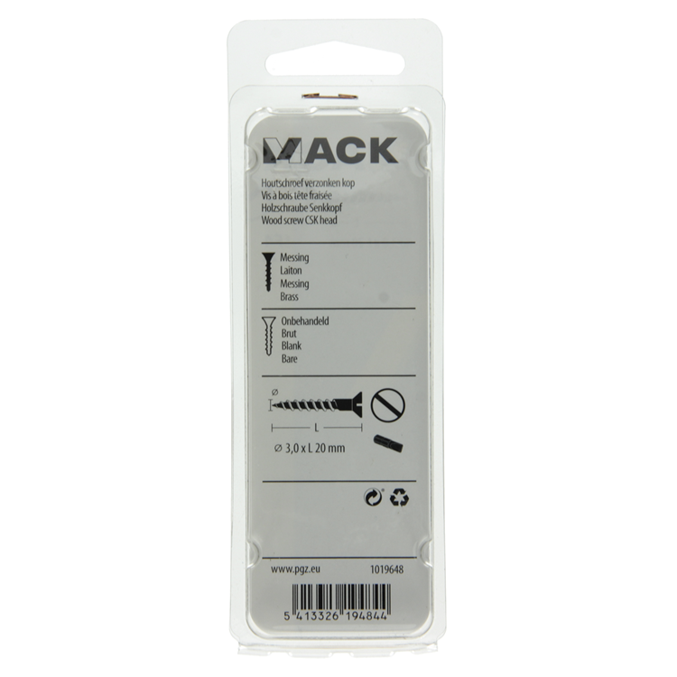 Mack 1019648 - tornillo para madera cabeza avellanada latón 12uds 3,0 x 20 mm | 10 piezas