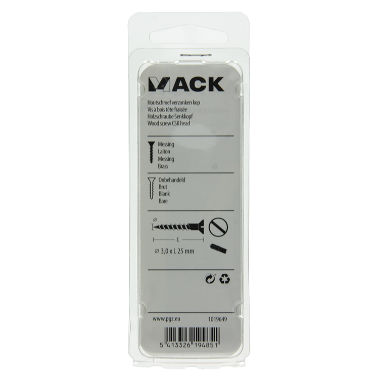 Mack 1019649 - tornillo para madera cabeza avellanada latón 11uds 3,0 x 25 mm | 10 piezas