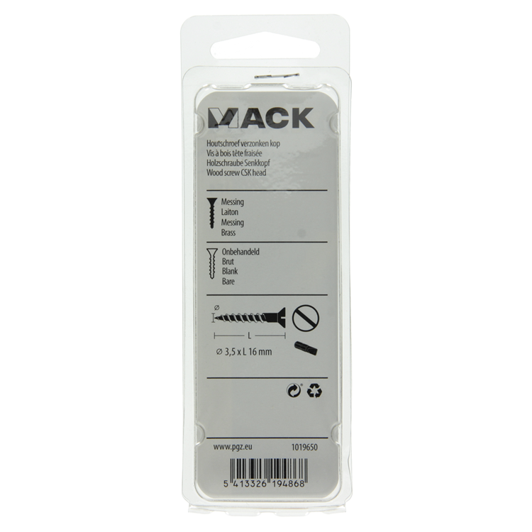 Mack 1019650 - tornillo para madera cabeza avellanada latón 12uds 3,5 x 16 mm | 10 piezas